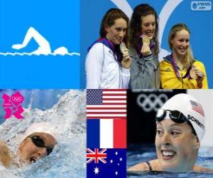 пазл Подиум 200 метров плавание стиле бесплатно девушки, Эллисон Шмитт (Соединенные Штаты Америки), Камиль Муффат (Франция) и Бронте Барратт (Австралия) - Лондон-2012-